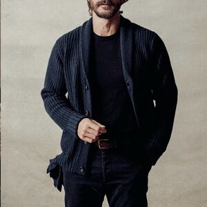 Buck Mason Navy Herdsman Wool Cashmere Shawl Collar Cardigan